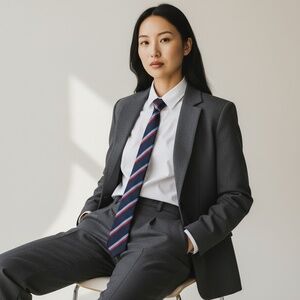 Vintage Military Striped Neck Tie / Navy with Light Blue and Red